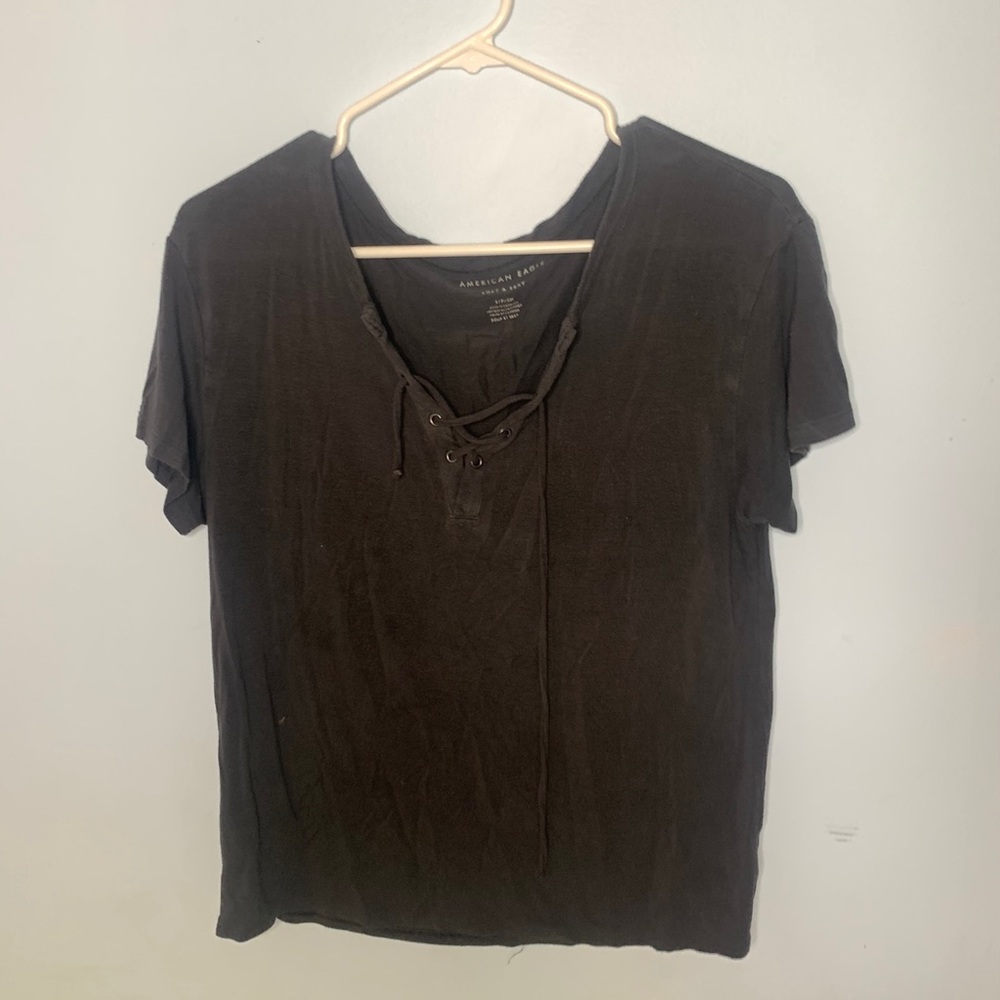 American Eagle Black Lace Up Top